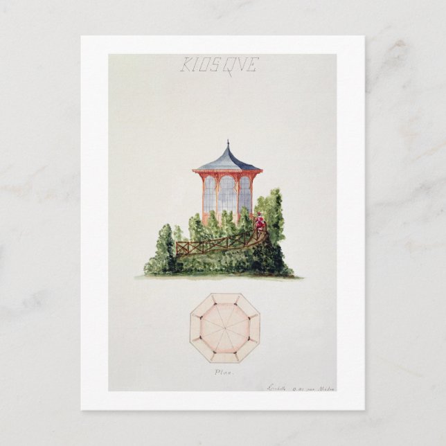 Design for a pavilion in simplified oriental style postcard (Front)
