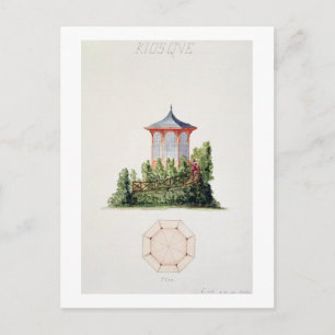 Design for a pavilion in simplified oriental style postcard
