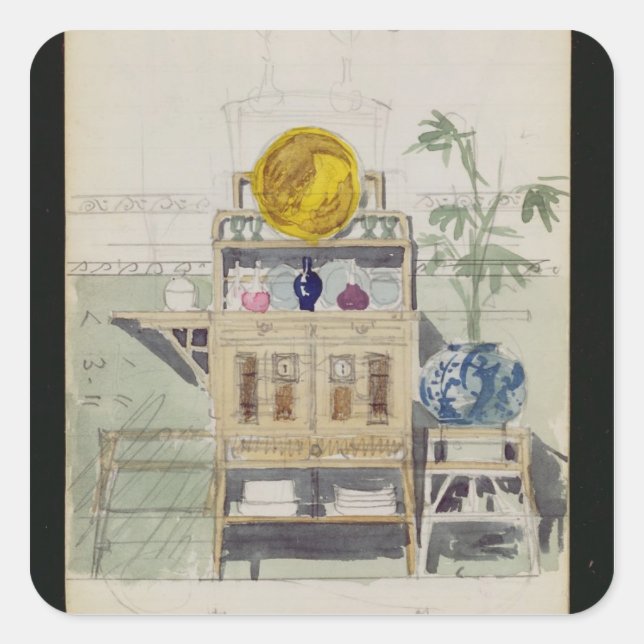 Design for a Sideboard, c.1860s-70s (w/c & pencil Square Sticker (Front)