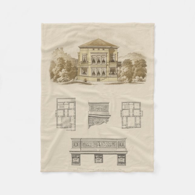 Design for an Estate with Interior Plans Fleece Blanket (Front)