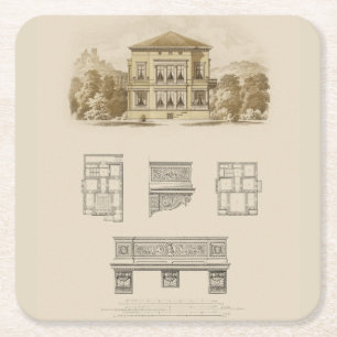 Design for an Estate with Interior Plans Square Paper Coaster