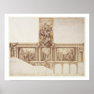 Design for Ceiling Walls and Staircase (pen, brown Poster