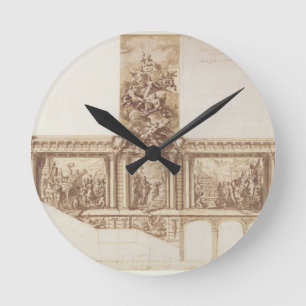 Design for Ceiling Walls and Staircase (pen, brown Round Clock