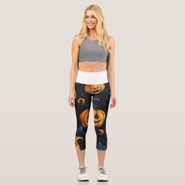 Design fun pumpkin Halloween 🎃 festive atmosphere Capri Leggings (Front)