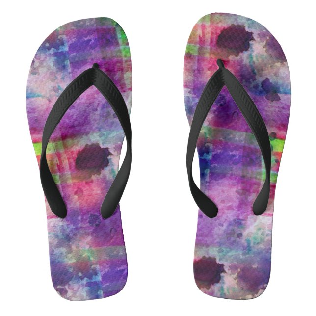 Design green, purple texture watercolor jandals (Footbed)