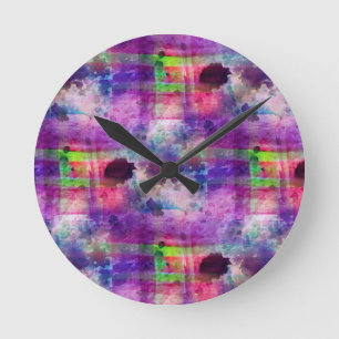 Design green, purple texture watercolor round clock
