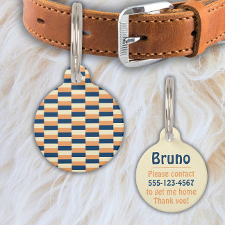 Design in three colors (blue, yellow, terracotta) pet tag