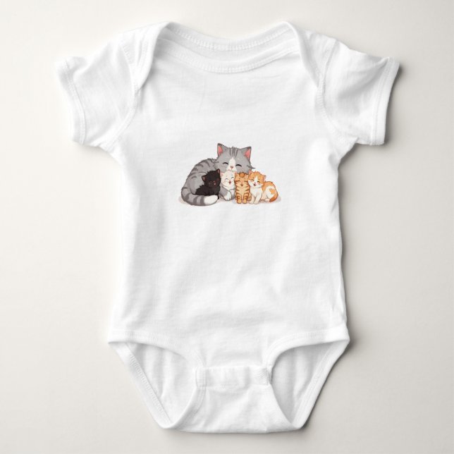 Design - Kitten Family Cuddle Portrait - T-Shirt  Baby Bodysuit (Front)