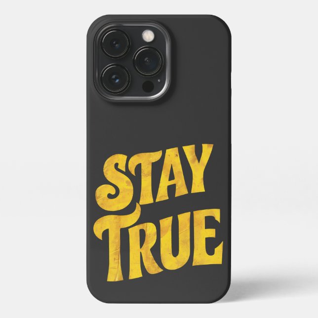 Design Motivating 'Stay True' in Textured Gold iPhone Case (Back)