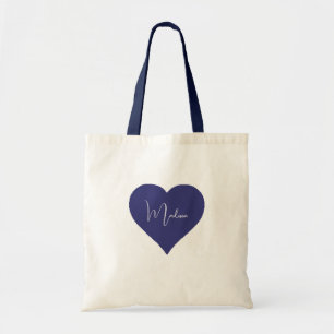 Design Name custom dark blue heart simple gift Tote Bag