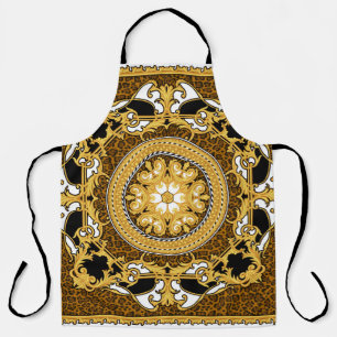 Design of silk scarf with animal print and golden apron