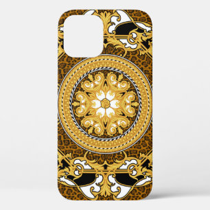 Design of silk scarf with animal print and golden iPhone 12 case