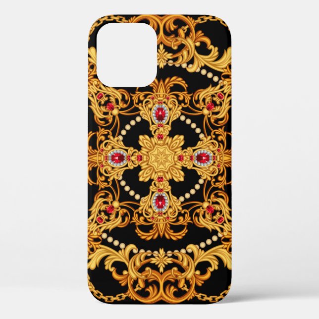 Design of silk scarf with ruby gem stones and gold Case-Mate iPhone case (Back)