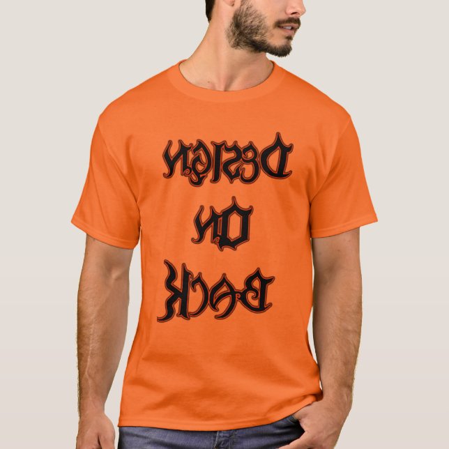Design on back orange & black T-Shirt (Front)