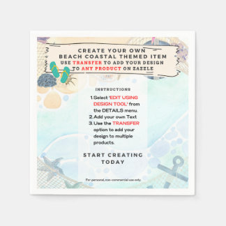 Design Own Beach Coastal Nautical Partyware  Napkin