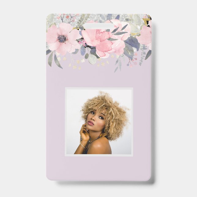 Design Own Pretty Girly Pink Floral Stationery ID Badge (Front)