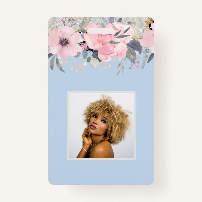 Design Own Pretty Girly Pink Floral Stationery ID Badge (Front)