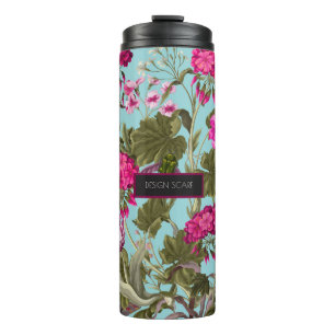 Design scarf with geraniums and wild flowers. Tren Thermal Tumbler
