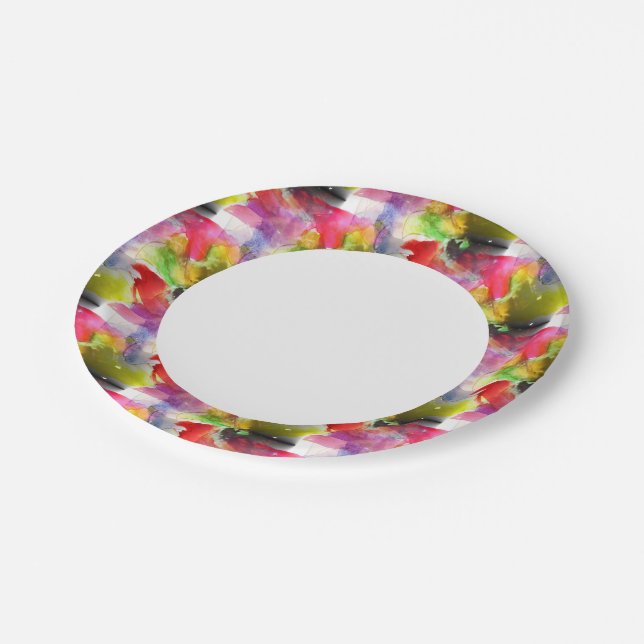Design texture red, yellow watercolor paper plate (Angled)