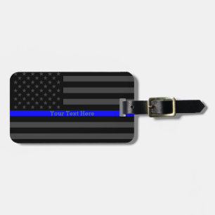 Design Thin Blue Line Personalised Black US Flag Luggage Tag
