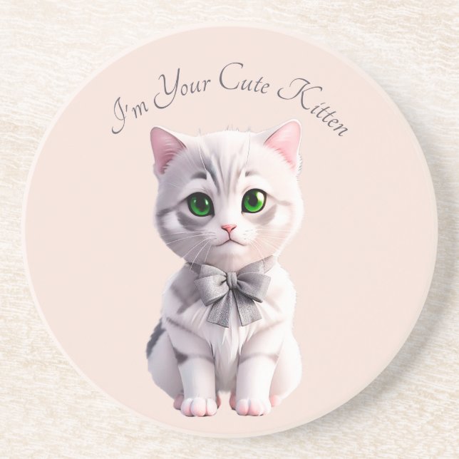 Design with cute grey kitten coaster (Front)