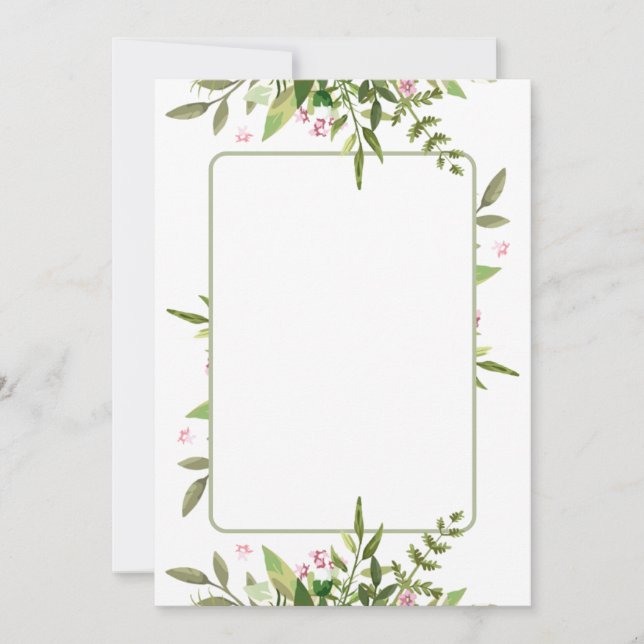 Design with olive green leaf spray pink flowers invitation (Front)