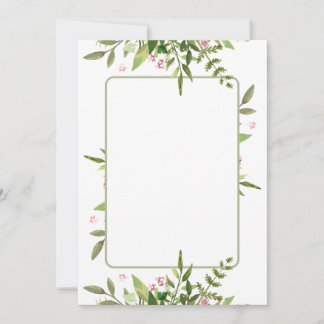Design with olive green leaf spray pink flowers invitation