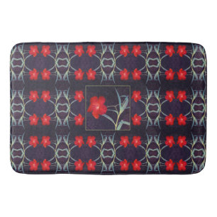 Design with Red Flowers and Leaves Bath Mat