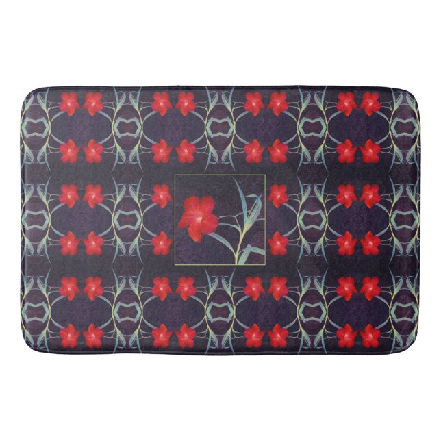 Design with Red Flowers and Leaves Bath Mat (Front)