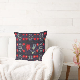 Design with Red Flowers and Leaves Cushion