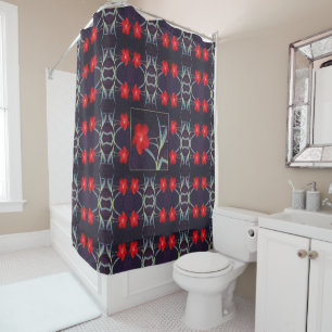 Design with Red Flowers and Leaves Shower Curtain