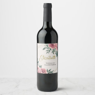 Design with watercolor flowers and gold accents wine label