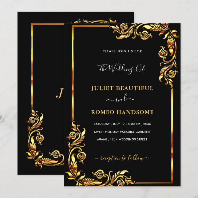 Design Your Black Gold Wedding Invitations Example (Front/Back)