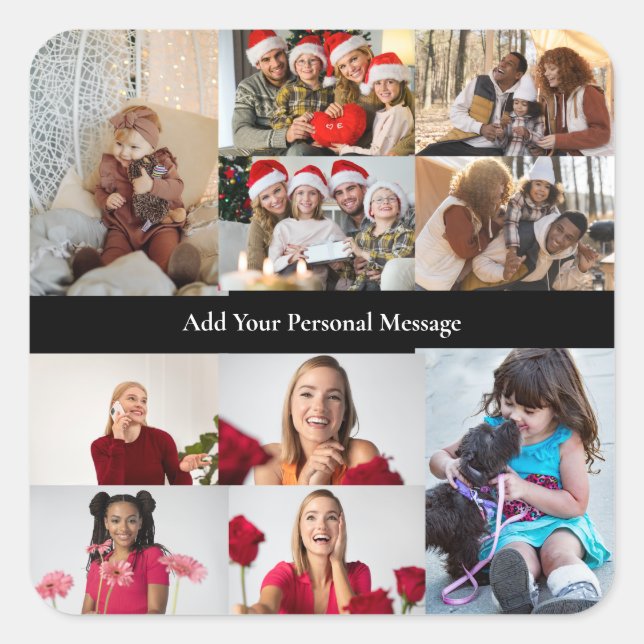 Design Your Own 10 Photo Collage Poster Square Sticker (Front)