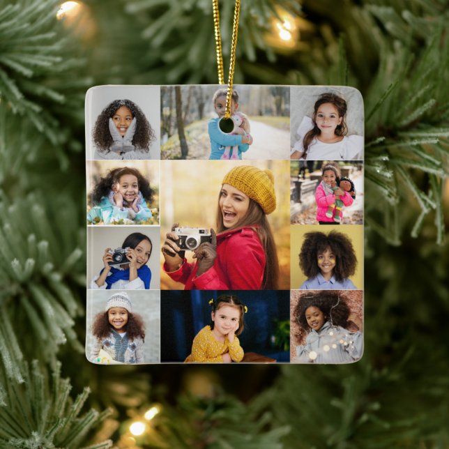 Design Your Own 11 Photo Collage Ceramic Ornament (Tree)