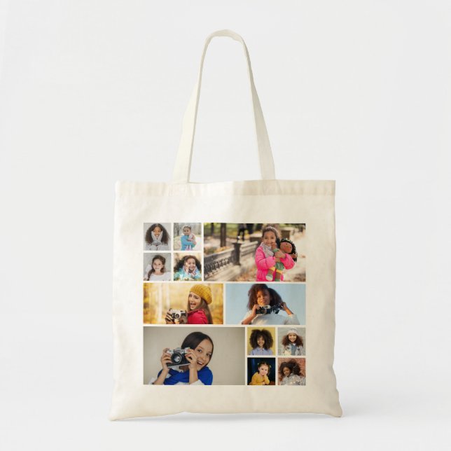 Design Your Own 12 Photo Collage Tote Bag (Front)