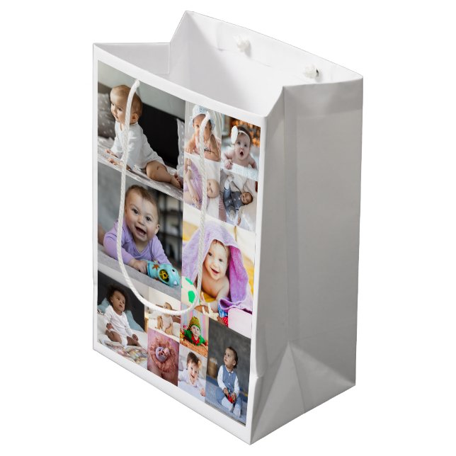 Design Your Own 13 Photo Collage Medium Gift Bag (Front Angled)
