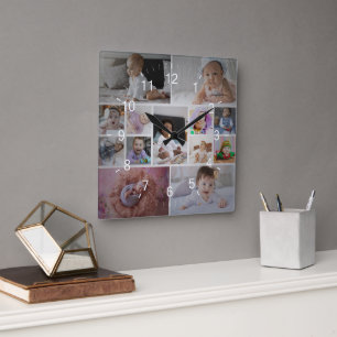 Design Your Own 13 Photo Collage Square Wall Clock