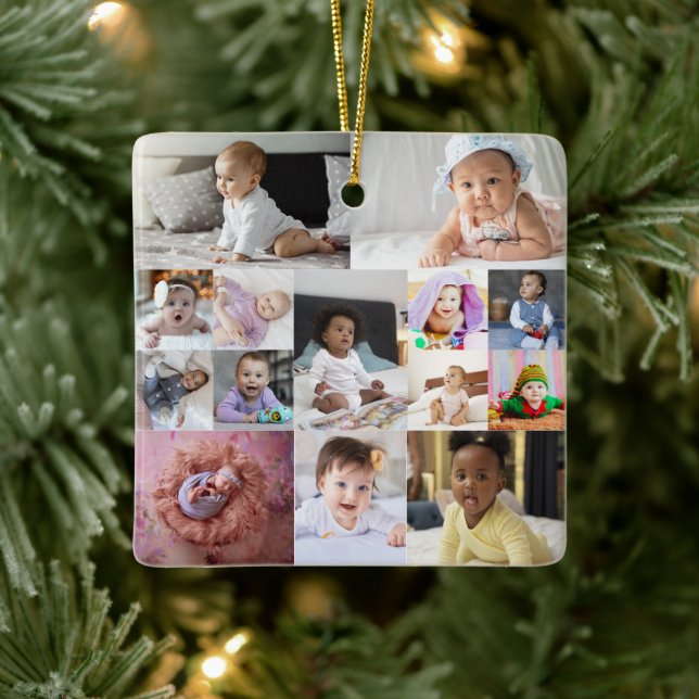 Design Your Own 14 Photo Collage Ceramic Ornament (Tree)