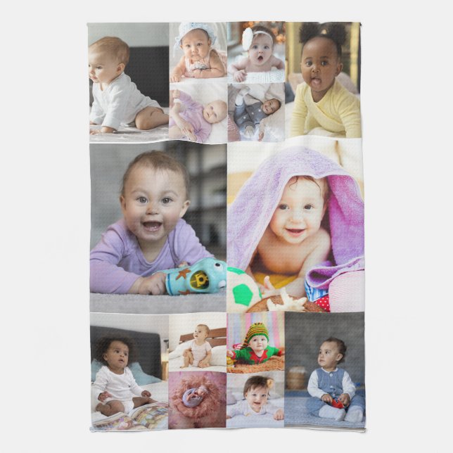 Design Your Own 14 Photo Collage Tea Towel (Vertical)