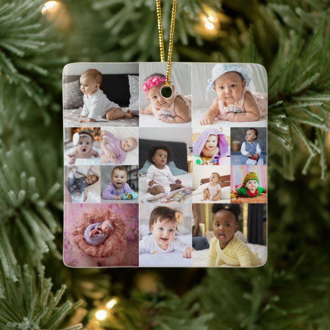 Design Your Own 15 Photo Collage Ceramic Ornament (Tree)