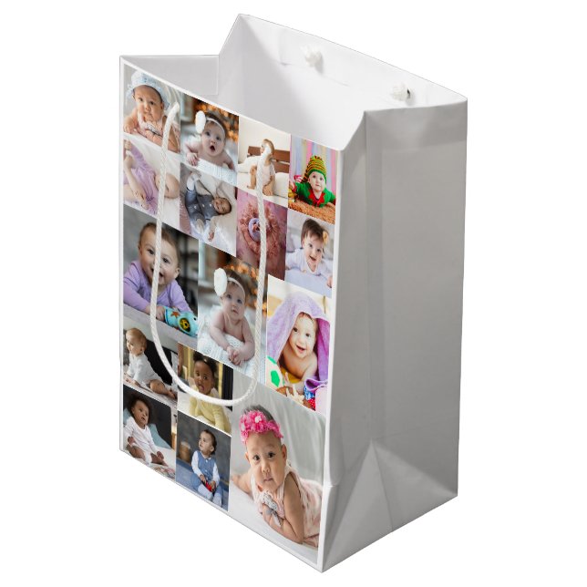 Design Your Own 16 Photo Collage  Medium Gift Bag (Front Angled)