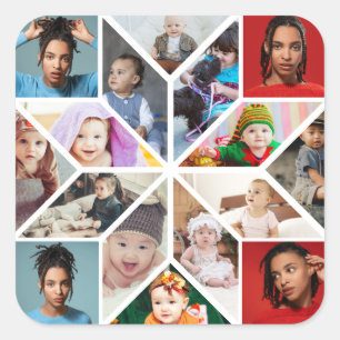 Design Your Own 16 Photo Collage Square Sticker