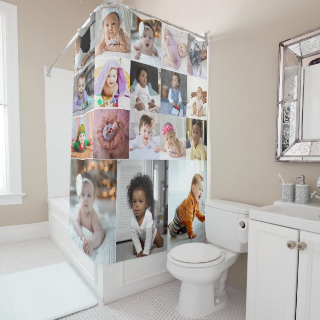 Design Your Own 18 Photo Collage Shower Curtain (In Situ)