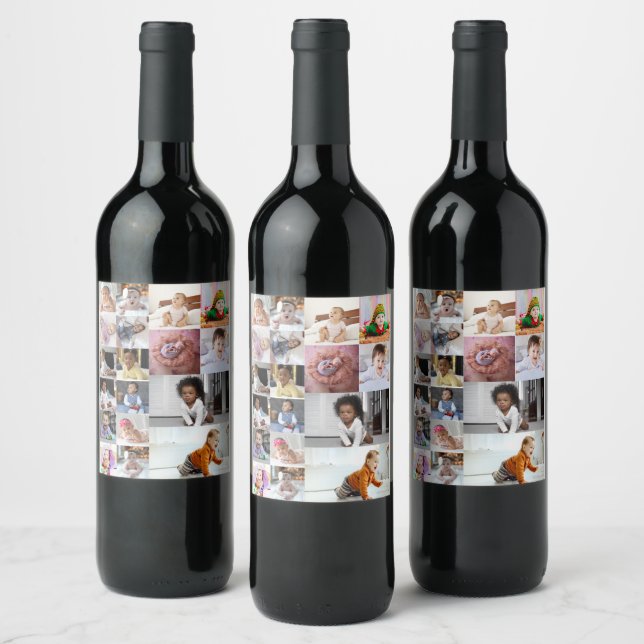 Design Your Own 18 Photo Collage  Wine Label (Bottles)