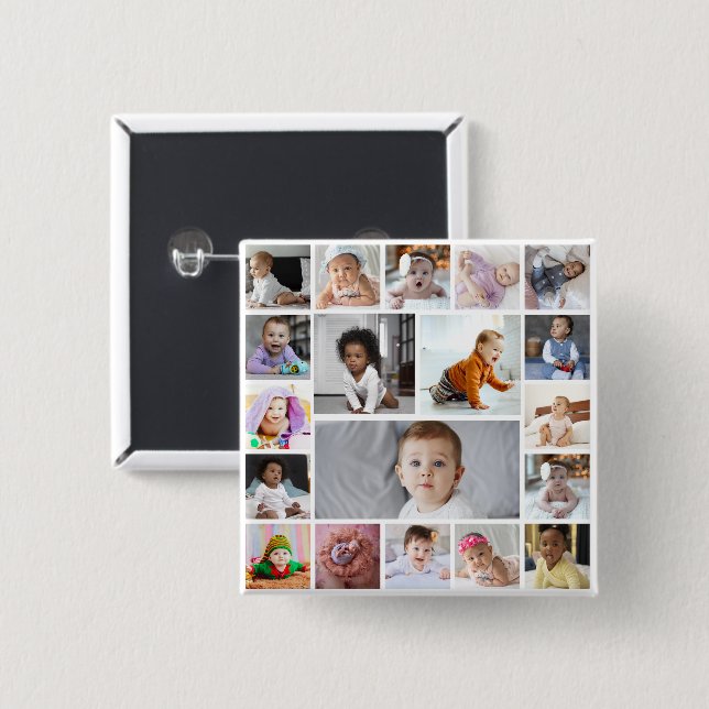 Design Your Own 19 Photo Collage 15 Cm Square Badge (Front & Back)