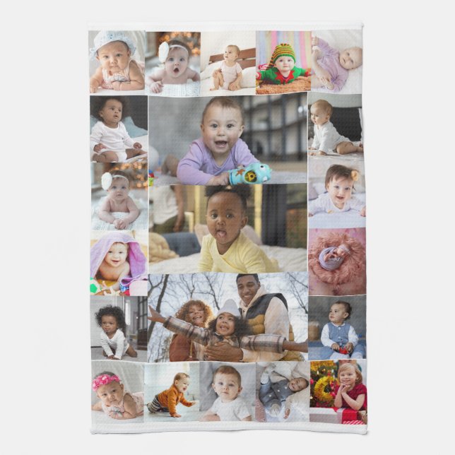Design Your Own 21 Photo Collage Tea Towel (Vertical)