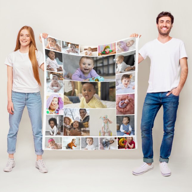 Design Your Own 22 Photo Collage Poster Fleece Blanket (In Situ)