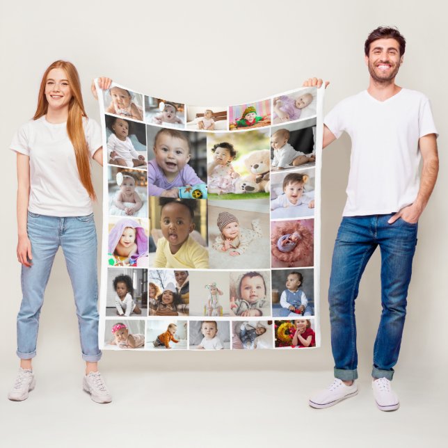 Design Your Own 25 Photo Collage Poster Fleece Blanket (In Situ)