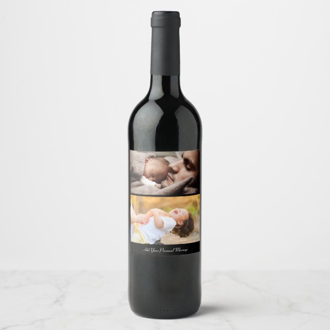 Design Your Own 2 Photo Collage Wine Label (Front)